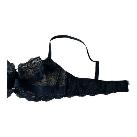 Adore Me Black Floral Lace Sheer Underwire Bra Size 34D Scalloped Lingerie - Picture 7 of 14